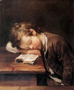 Jean-Baptiste Greuze - A boy asleep over his book